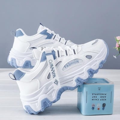 Koreaanse Versie van Dames Schoenen Papa Lente en Herfst Nieuwe Studenten Sportschoenen Dames Trendy Verhoogde Mesh Casual Schoenen 38 white