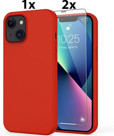 Hoesje Geschikt voor iPhone 12 Mini Soft Nano siliconen Gel Rood Hoesje Met 2X Glazen screenprotector