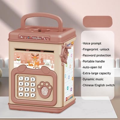 Spaarpot met vingerafdruk Spaarpot Elektronische geldautomaat Spaarpot voor munten Geldkluis Grote spaarpot Wachtwoordslot voor kinderen beige