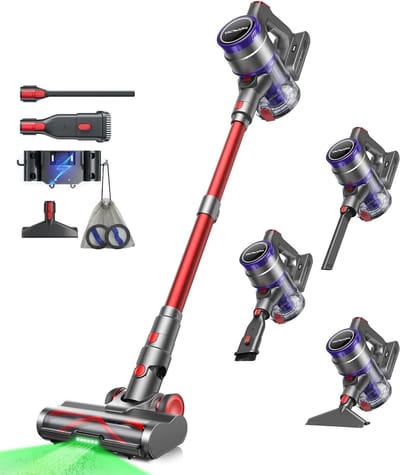 Draadloze Stofzuiger - Verticale Bezemer - Snelle Schoonmaak - Hoge Zuigkracht - 1.59 Liter - Rood Paars