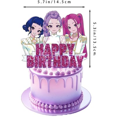 Laser K-POP Demon Hunter Taarttopper Decoratie Anime Perifeer ontworpen voor Meisjes Geboortedatum Feest Taart Decoratie pink