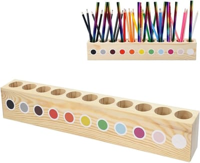 Houten Pennenhouder, 41 x 5 x 7 cm, Organiser met 11 Compartimenten voor Kleurpotloden, Pennen en Schoolbenodigdheden, Ideaal voor Thuis en Op Kantoor