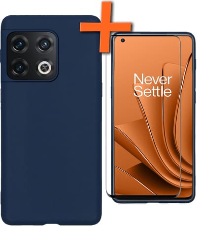 Hoes - Met Screenprotector - Geschikt voor OnePlus 10 Pro - Sterk & Shockproof - Back Cover - Siliconen Case - Telefoon Hoes - Donkerblauw