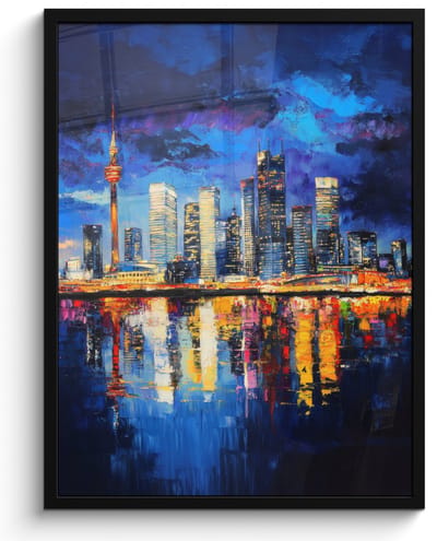 Poster in lijst - Fotolijst 50x70 cm - Posters - Skyline Toronto - Modern - Stadslicht - Blauw - Posterlijst zwart - Decoratie - Wanddecoratie woonkamer - Muurdecoratie slaapkamer