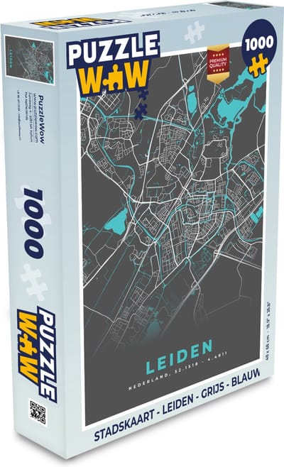 Puzzel Stadskaart - Leiden - Grijs - Blauw - Legpuzzel - Puzzel 1000 stukjes volwassenen - Plattegrond