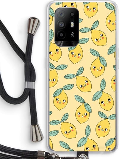 Case Company® - Hoesje met koord geschikt voor Oppo A94 5G hoesje met Koord - Citroenen - Telefoonhoesje met Zwart Koord - Bescherming aan alle Kanten en Over de Schermrand