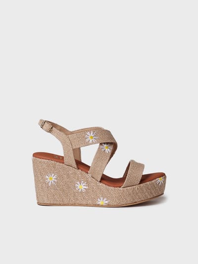 Dames espadrille met hoge hakken en madeliefjes | SIDNEY