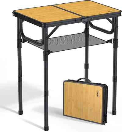 SnelShoppen - Opvouwbare Campingtafel 58x40 cm - 3 Hoogte-instellingen - Houtlook - Ideaal voor Picknick, Tuin, Strand, Werk en Makeup