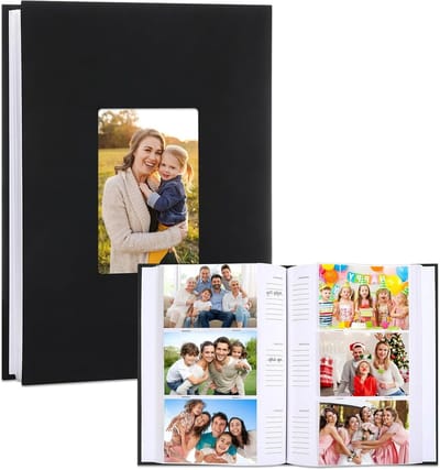 Linnen Fotoalbum 10 x 15 cm voor 300 Foto's met Schrijfoppervlak, Ideaal voor Familie, Baby, Trouwen en Reizen, Zwart Design