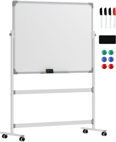 HOMCOM-Whiteboard-Verzinkte Platte, Aluminiumlegierung-127L x 50B x 165H cm-Weiß