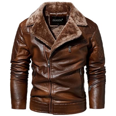 Herenjas Modetrend Britse Gentleman Fleece Pakkraag PU Lederen Jas Herenjas 3XL