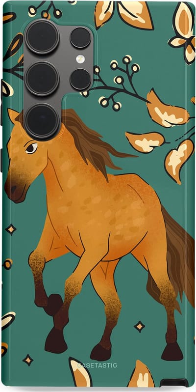 Casetastic Hoesje Geschikt voor Samsung S24 Ultra - Stijlvolle Beschermende Duo-layer Case - Groene bruine Paarden elegantie - Paris