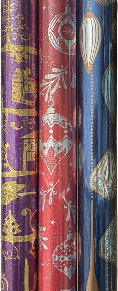 FESTIVE GIFTS Inpakpapier - Cadeaupapier - 200 x 70cm - 3 rollen - Kerst - Luxe Cadeauverpakking - Kleurrijk