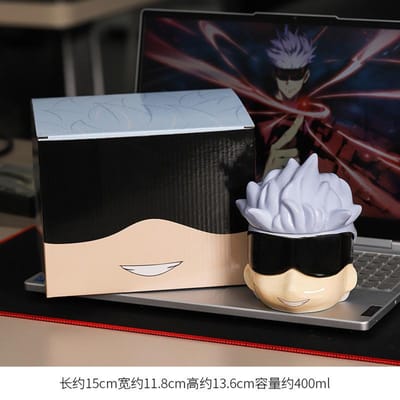 Nouveau Mug en Céramique Jujutsu Kaisen Avec Couvercle Satoru Gojo Mug à Thé Geto Suguru Tasse à Café Dessin Animé Anime Tasses à Eau Ustensiles de Boisson Créatifs 15x11.8x13.6cm gray