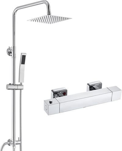 Auralum Max Regendouche met Thermostaatkraan - Doucheset - 8 inch Douchekop - RVS Regendoucheset - Verstelbare Hoogte 72-110 cm - Waterbesparend - Chroom
