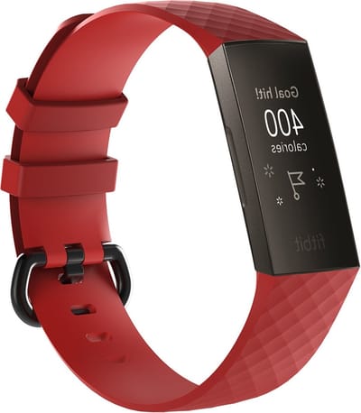 By Qubix - Compatible Fitbit bandje - geschikt voor Fitbit Charge 3 - Fitbit Charge 4 siliconen diamant pattern bandje - Maat: Small - Rood - Horlogeband - smartwatchbandje