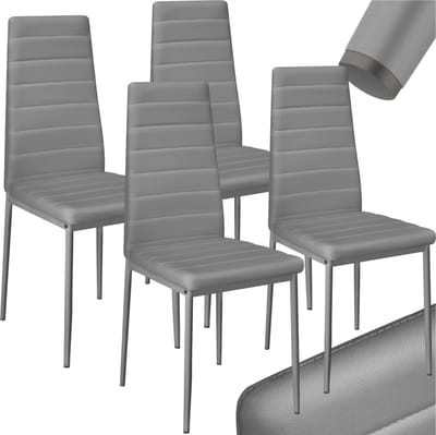 tectake® Set van eetkamerstoelen - Kunstleren stoelen met hoge rugleuning - Minimalistische, elegante stoel - Afmetingen 41x45x98,5cm - Belastbaar tot 150 kg - Set van 4 - Grijs