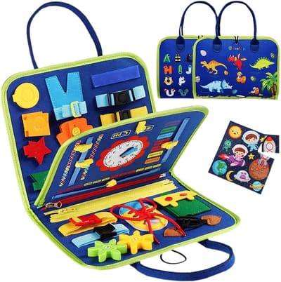 Activiteitenboek Peuter - Sensorisch Bord - Ontwikkeling Vaardigheden - Zacht Vilt Materiaal - 28 x 23 x 3 cm - Roze