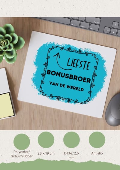 Akyol - liefste bonusbroer van de wereld Muismat - Broer - de liefste bonusbroer - verjaardag - cadeautje voor broer - broer artikelen - kado - geschenk - 23 bij 19 cm