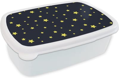 Broodtrommel Wit - Lunchbox - Brooddoos - Sterrenhemel - Nacht - Patronen - 18x12x6 cm - Volwassenen