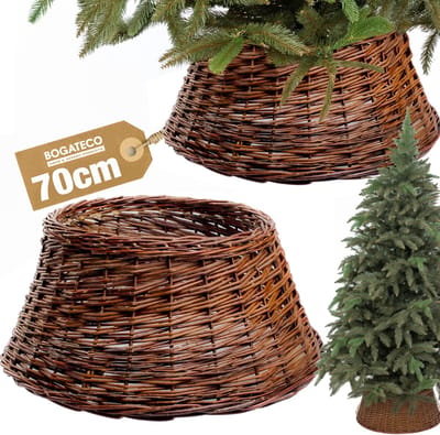 BOGATECO rieten mand voor de kerstboom 70cm diameter | Kerstboomrok van wilgenhout | Kerstboommand | Naturelkleurige kerstboomstandaard van wilgenhout | Handgemaakt | Bruin