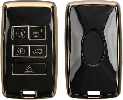 kwmobile autosleutel hoesje geschikt voor Jagar Range Rover E-Pace I-Pace autosleutel met 5 knoppen hoes - TPU autosleutel behuizing - Beschermende auto sleutel case - Sleuteletui in zwart / goud