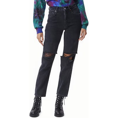 PAIGE Sarah Straight Caballo Inseam Black Meadow Destructed Maat: W24 | Straight Jeans Outlet | Dames | Zwart