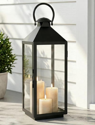 Grote Buitenlantaarn - Decoratieve Lantaarn Tuin - Sfeerverlichting Buiten - Weerbestendig Metaal - 48 cm Hoog - Zwart