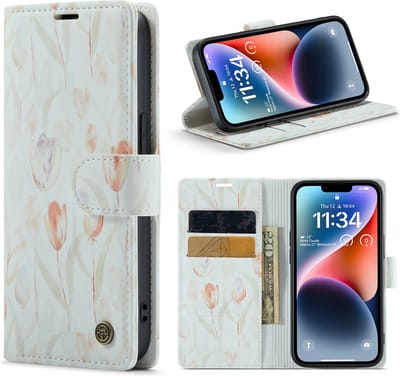 Casemania Hoesje Geschikt voor Apple iPhone 14 met Tulpen Print - Portemonnee Book Case