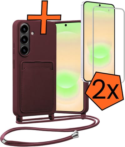 Hoesje Geschikt voor Samsung A37 Hoes Met Telefoonketting Met 2x Screenprotector - Backcover Geschikt voor Samsung Galaxy A37 Case Met Koord - Aubergine