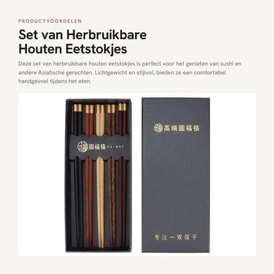 Dailygoods- Eetstokjes Set Herbruikbaar - Houten Eetstokjes - Lichtgewicht Eetgerei - Comfortabel Handgevoel - Premium Materiaal - Veilig en Gezond - Sushi Stokjes