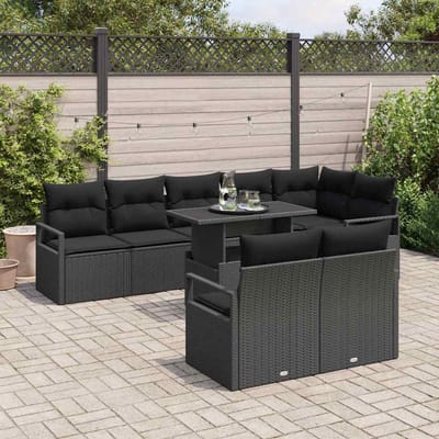 vidaXL - Tuinbank - Set - 9 - st - 8-Aantal - zitplaatsen - Zwart - poly - rattan