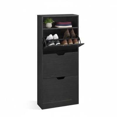 VASAGLE - Schoenenkast - Schoenenkast met 3 Kleppen - Verstelbare Scheidingswand - Open Vak - Voor 14-18 Paar Schoenen