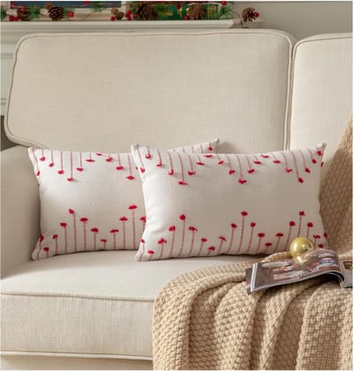 Set van 2 Boerderij Stijl Kerst Kussenslopen Beige 30x50 cm – Decoratief voor Bank en Woonkamer