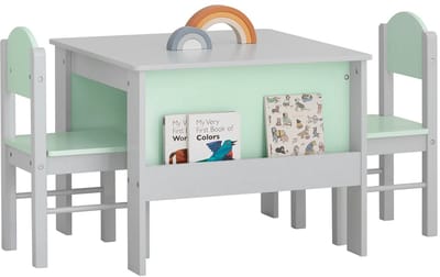 Linkforu - Kindertafel - Speeltafel - Kinderzitgroep - Tafel met Set Stoelen - Tafeltje met twee Stoeltjes - Grijs - 60x60x48cm