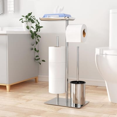 CRLYN® Toiletbutler - Toiletrolhouder - Toilet Butler - Borstel met Houder - Zilver