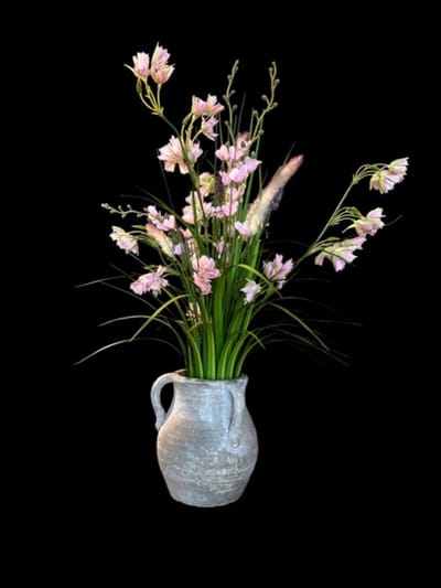 Kunstbloemen in Kruik - Roze Veldboeket met Grassen - 75 cm - Seta Fiori