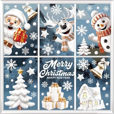 Kerst raamstickers, 9 vellen zelfklevende kerst, raamdecoratie, kerst raamstickers, herbruikbaar, winter raamstickers voor glas, raam, winkel, school, decoratie (wit) - Cyslmuk®