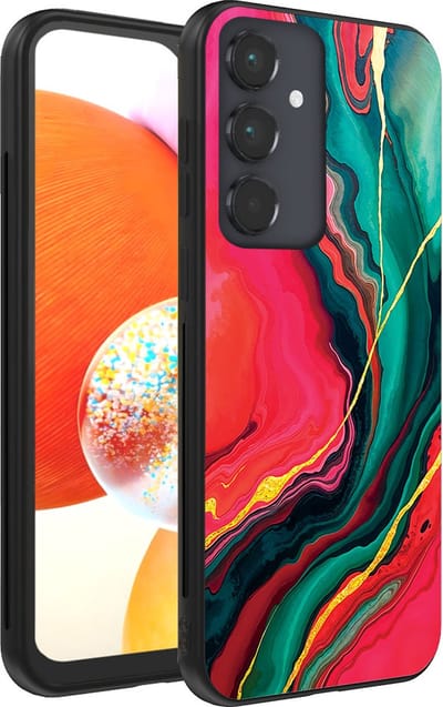 Smartphonica Telefoonhoesje Geschikt voor Samsung Galaxy A14 met Rood Groen Marmer Opdruk - TPU Backcover Case Red Green Marble Design geschikt voor Samsung Galaxy A14