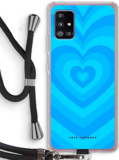 Case Company® - Hoesje met koord geschikt voor Samsung Galaxy A51 5G hoesje met Koord - Hart Blauw - Telefoonhoesje met Zwart Koord - Bescherming aan alle Kanten en Over de Schermrand