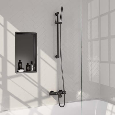 Brauer Gunmetal Carving Opbouw Baddouche Thermostaatkraan - Staaf - Doucheslang - Glijstang - Handdouche - Gunmetal Geborsteld Pvd