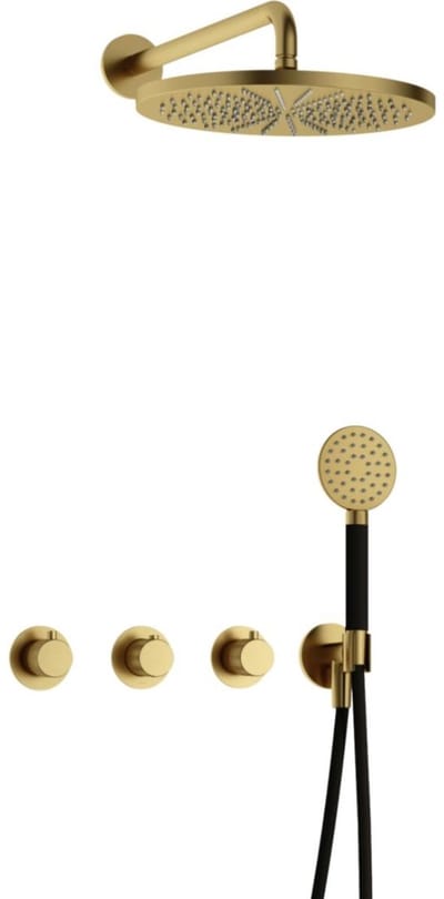 Hotbath Cobber X - CX7067 - Inbouw Regendoucheset - Geborsteld Messing PVD - 2 Stopkranen - Thermostatisch - Wandarm 40 cm - Hoofddouche 300 mm - Ronde Handdouche 3 Standen - met M106 - Waterbesparend