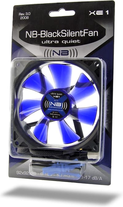 Blacknoise ZwarteStilleVentilator XE-1 - Case ventilator - 92mm - Zwart met blauwe vleugels - 17 dBA
