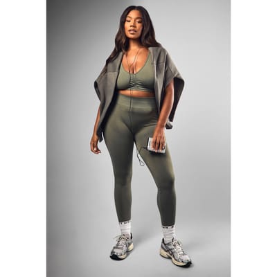 boohoo Dames Plus Premium Sculpt Naadloze Bum Scrunch Legging | Khaki | Maat: 24