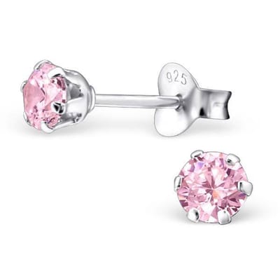 Aramat Jewels | Oorbellen | 925 Zilveren Zirkonia Oorbellen Rond 4-8mm - Sprankelende Oorstekers | 4mm / Roze | | | Zilver | Kinderen, Volwassenen | Verkleurd niet