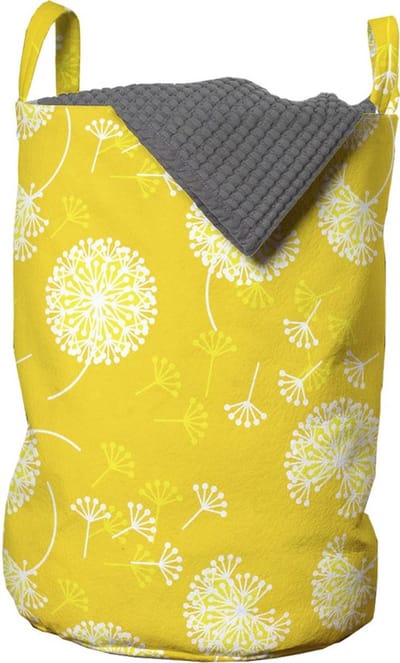 New Bed, Wasmand met Dandelion Bloemen in Geel Wit, Opbergmand kinderkamer met Handvatten en Koordsluiting, Speelgoedmand kinderen - Speelgoedkist - Wasbox - 33 x 48 cm