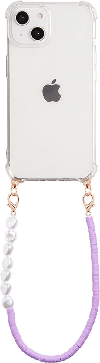 Casies hoesje geschikt voor Apple iPhone 11 met koord - Paarse kralen en parel mix ketting - short size - Cord Case Candy Beads Pearl