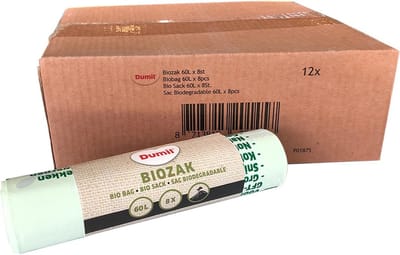 Biozakken 60 liter groen 60x80 cm composteerbaar - Doos 12 rol à 5 zakken
