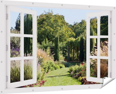 Gards Tuinposter Doorkijk Tuin - 180x120 cm - Tuindoek - Tuindecoratie - Wanddecoratie buiten - Tuinschilderij