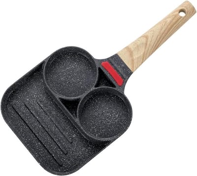Gevulde pannenkoekenpan Pannenkoekenpan Ei-koekenpan Pancoating 2 Gaten Gebakken ei Hamburgerpan met houten handvat Geschikt voor gasfornuis en,